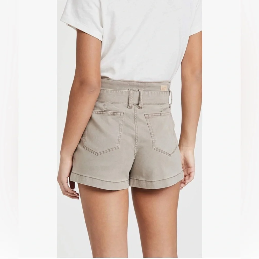 PAIGE Women’s Anessa Tie Waist‎ Pleated Shorts Vintage Moss Taupe Size 33